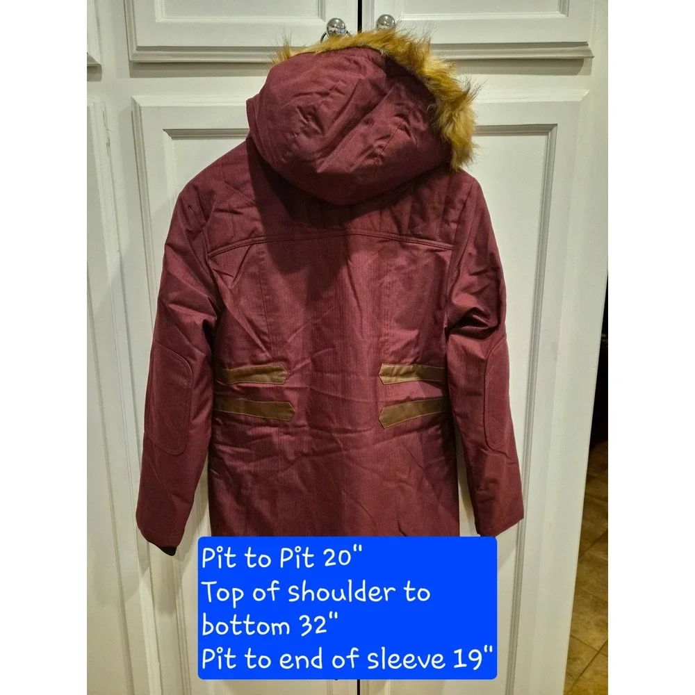 Legendary Whitetails Womens Anchorage Parka Maroon Herringbone Faux Fur Hood MD - Picture 4 of 10